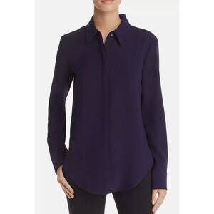 THEORY Sunaya Point Collar Concealed Button Crepe Georgette Blouse Size S $235